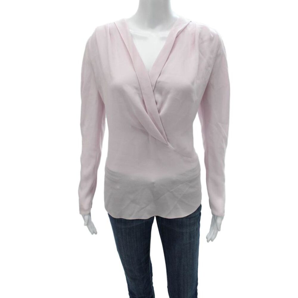 IRO Womens Basic V-Neck Pink Triacetate Long Sleeve Blouse Size 38